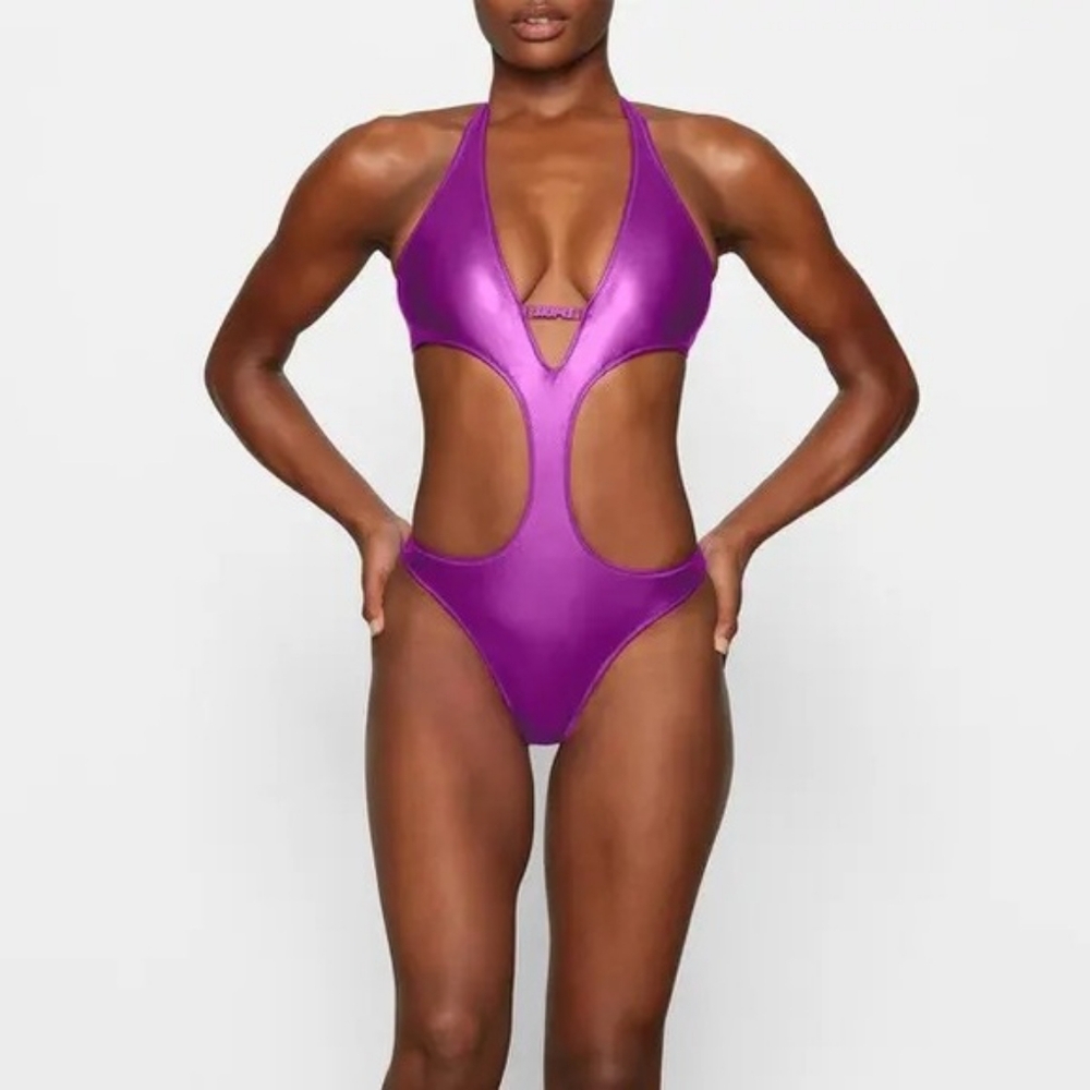 Skims Metallic Swim Halter Monokini